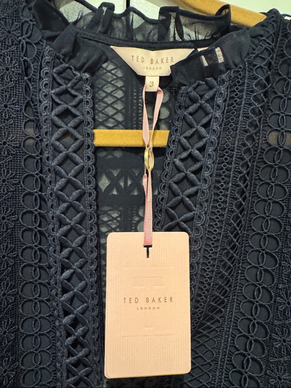 TED BAKER Women's Navy Lace Long-Sleeve Blouse - Picture 3 of 8